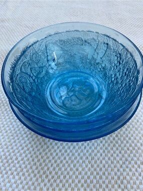 Vintage KIG Indonesia Ice Blue Pressed Glass Bowls and